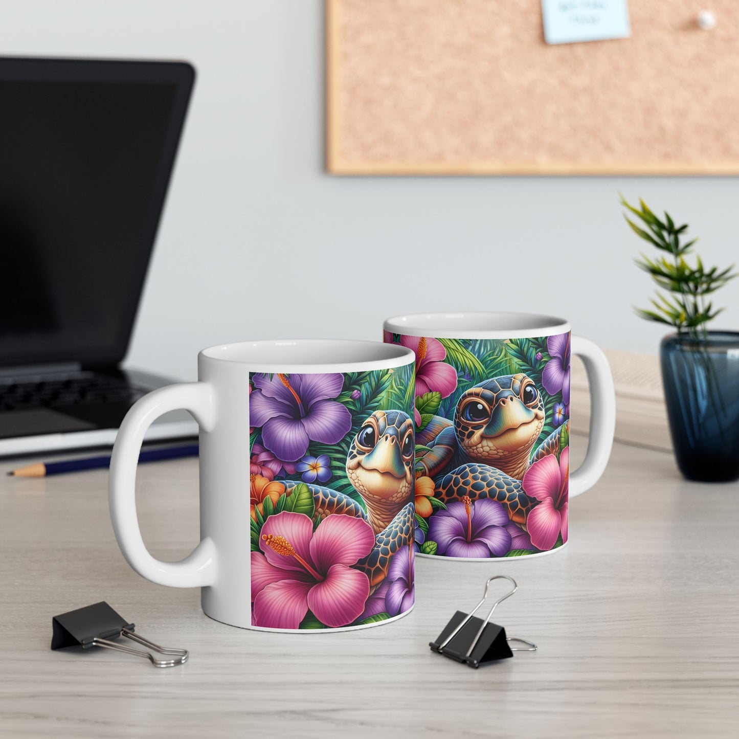 🌺🐢 Personalized Sea Turtle Hibiscus Mug – Tropical Island Coffee Cup 🌴☕