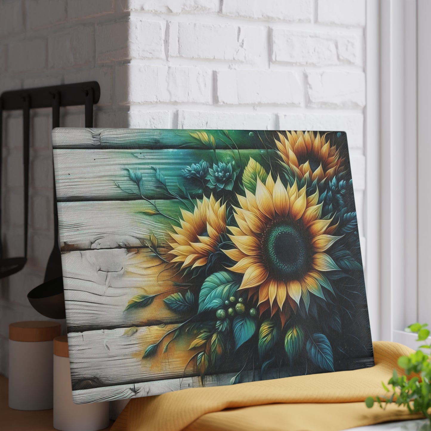 Tabla de cortar de girasol Decoración de cocina rústica Tabla de cocina de vidrio Accesorio de cocina Tabla de cortar duradera Cocina de estilo campestre Girasol