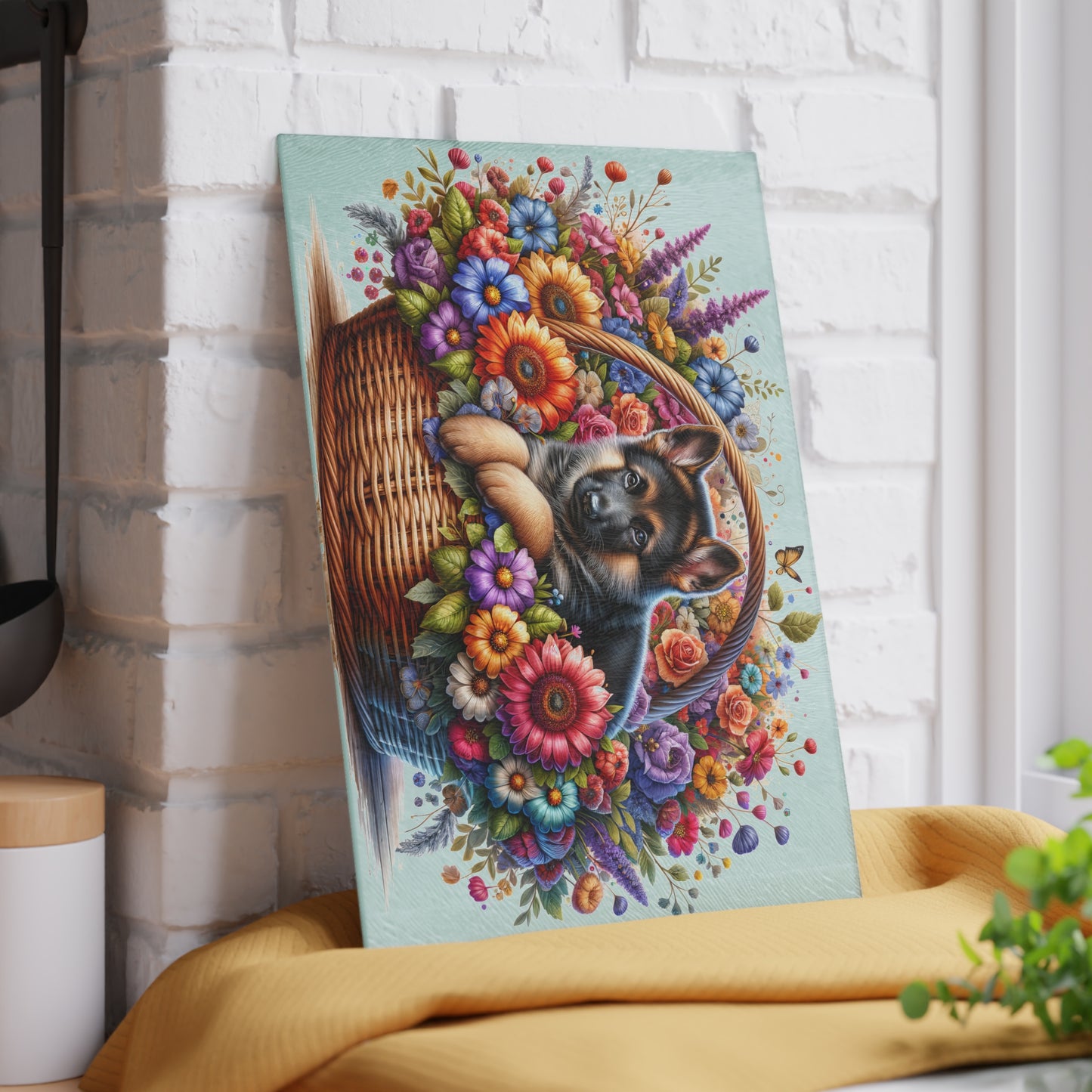 🐾🌼 German Shepherd in Bloom Cutting Board – Rustic Elegance for Your Kitchen 🌸