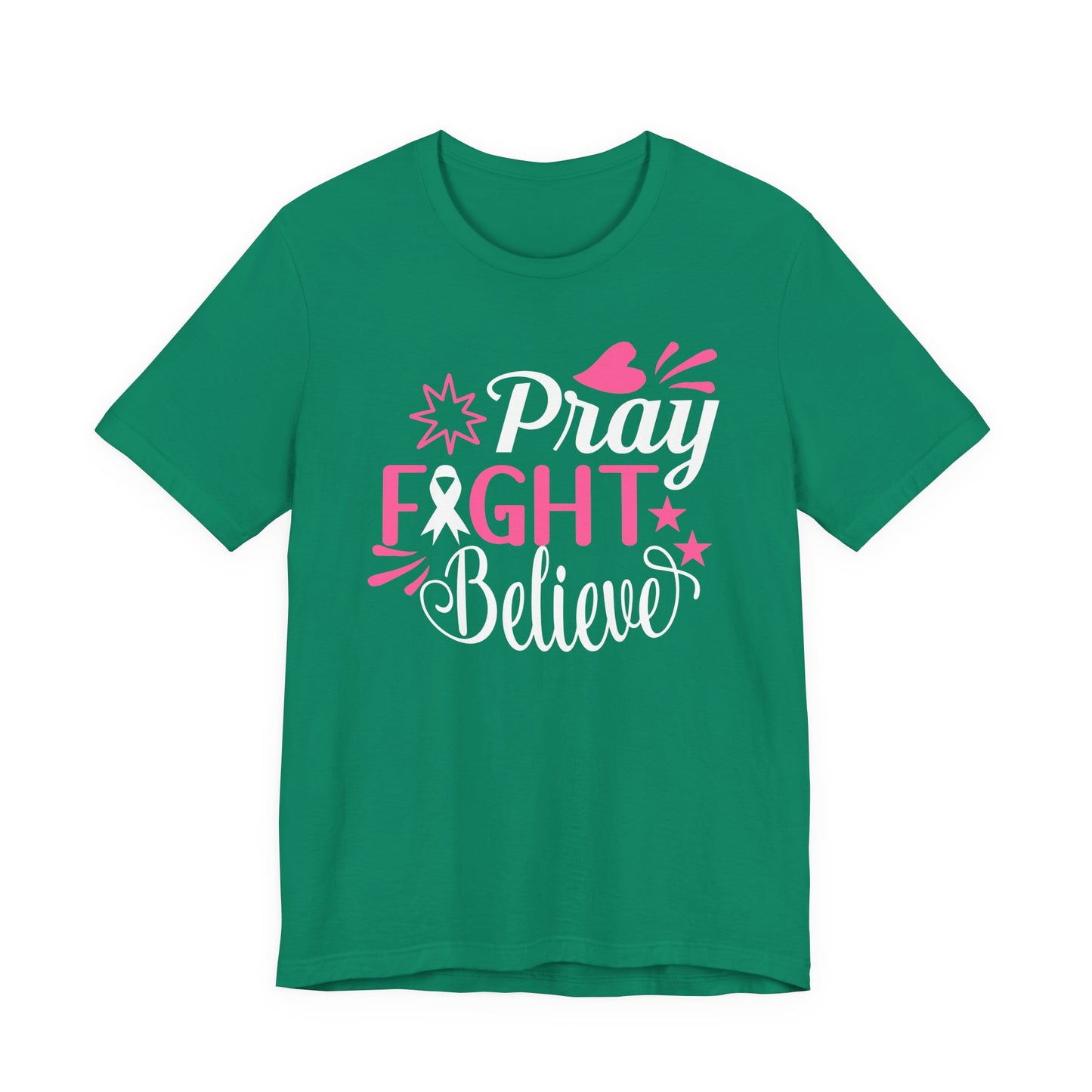 💗 Pray Fight Believe – Breast Cancer Awareness T-Shirt 🎗️