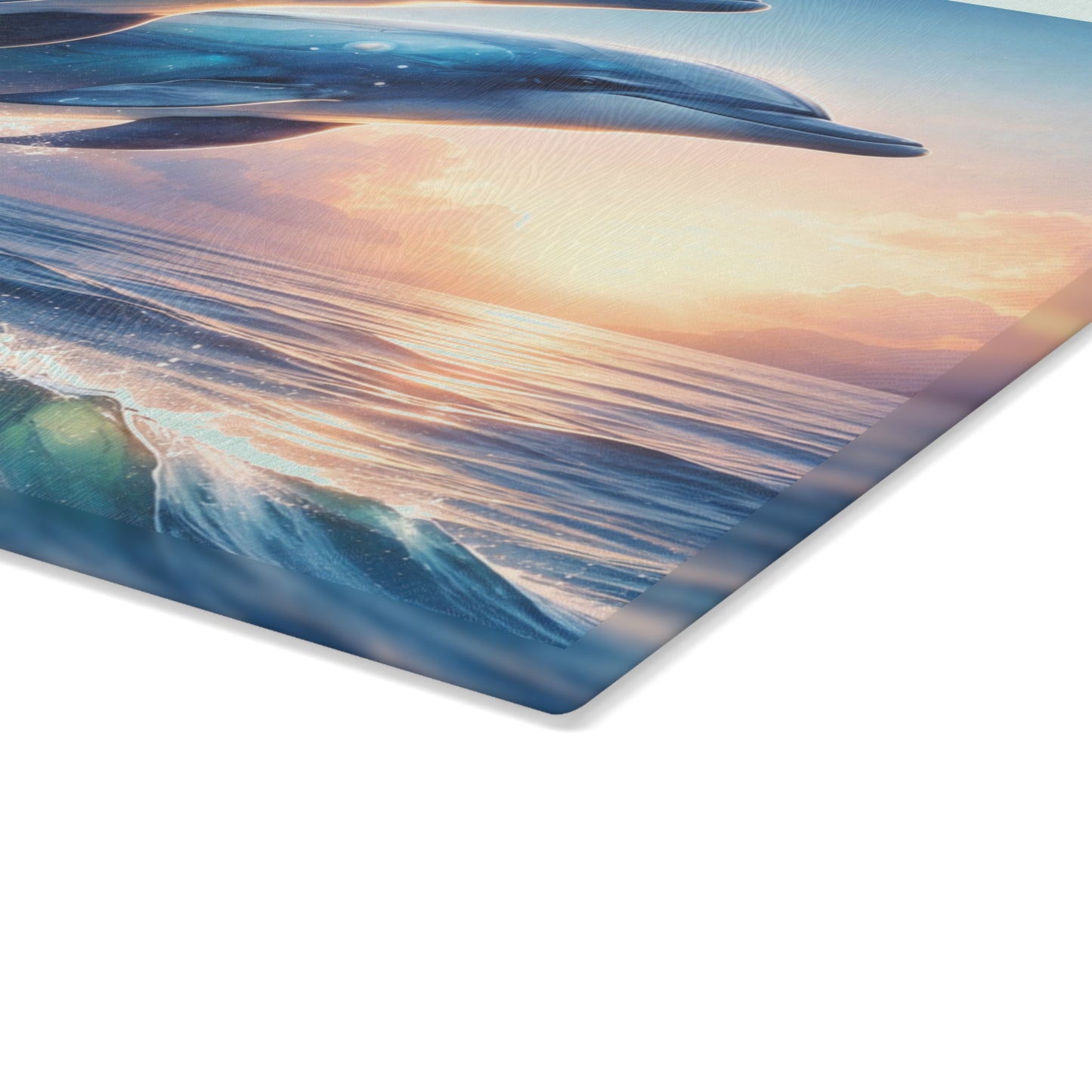 Dolphin Duo Glass Cutting Board – Ocean-Inspired Artwork of Two Playful Dolphins