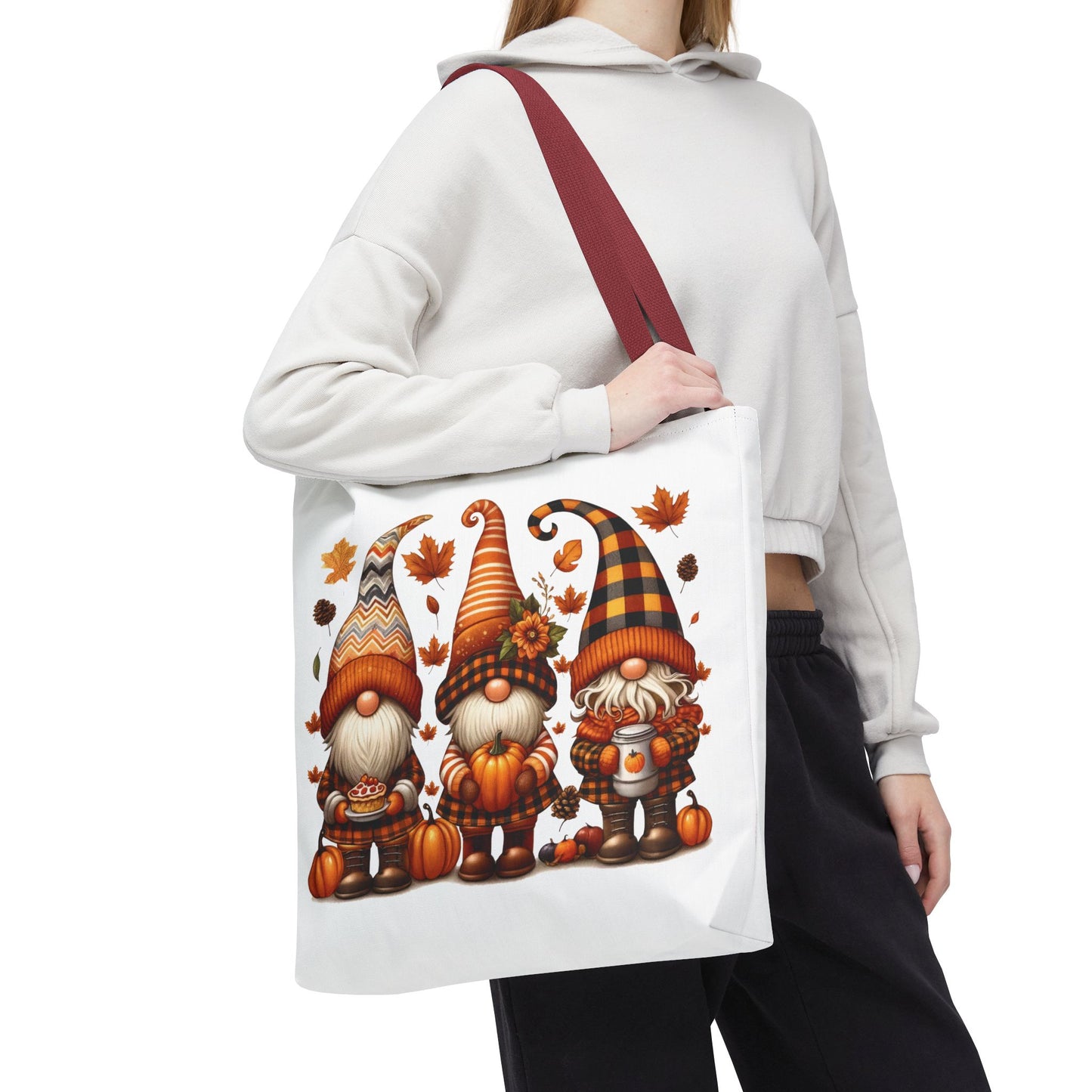 🍁 Autumn Gnome Trio Tote Bag – Cozy Fall Charm with Pumpkin Spice Magic