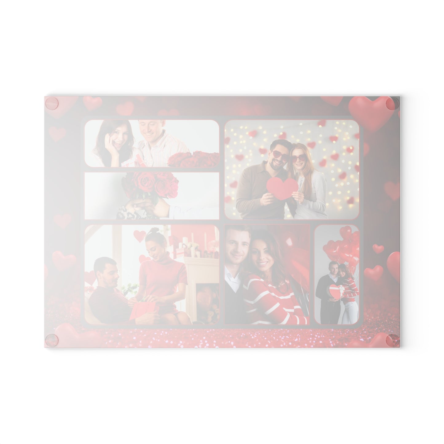 Happy Valentine’s Day Photo Collage Glass Cutting Board – Personalized Romantic Keepsake