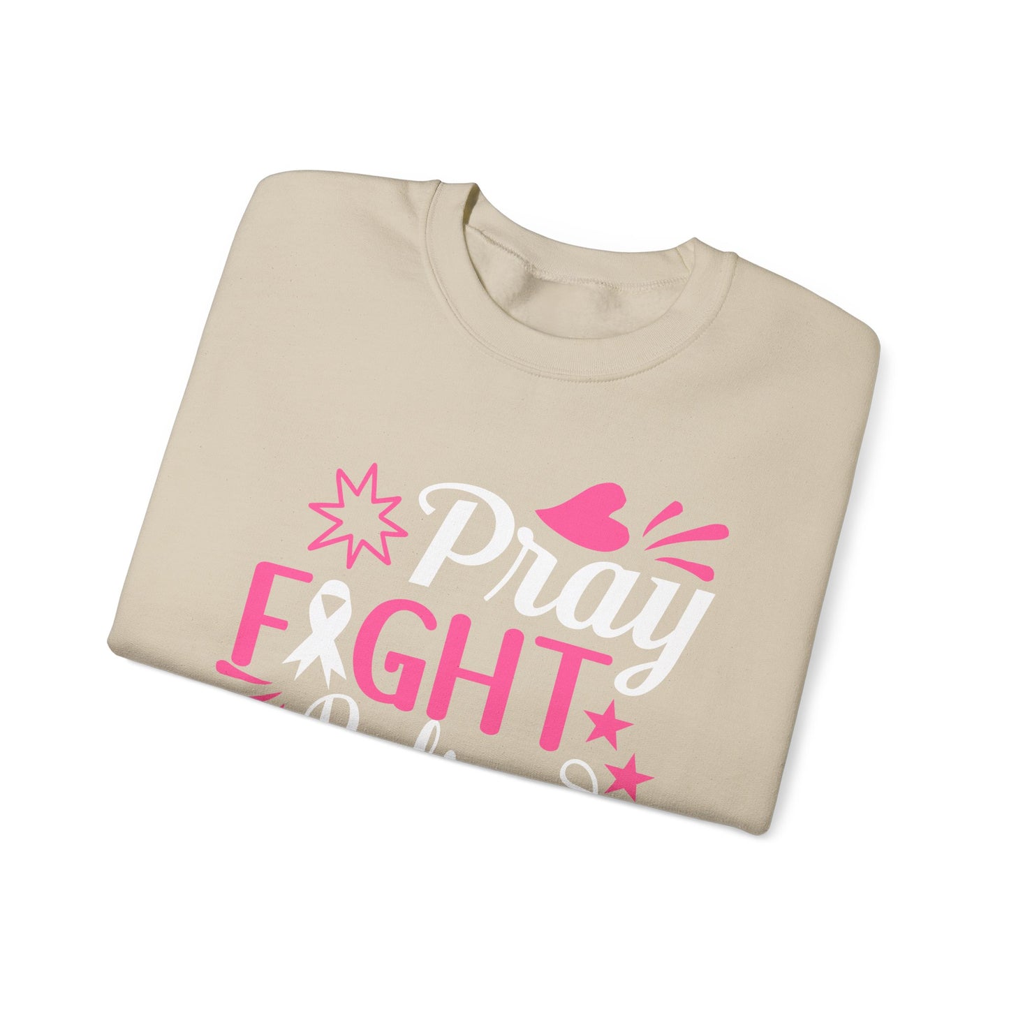 🙏🎀 Pray Fight Believe Sweatshirt – Breast Cancer Awareness & Faith Crewneck