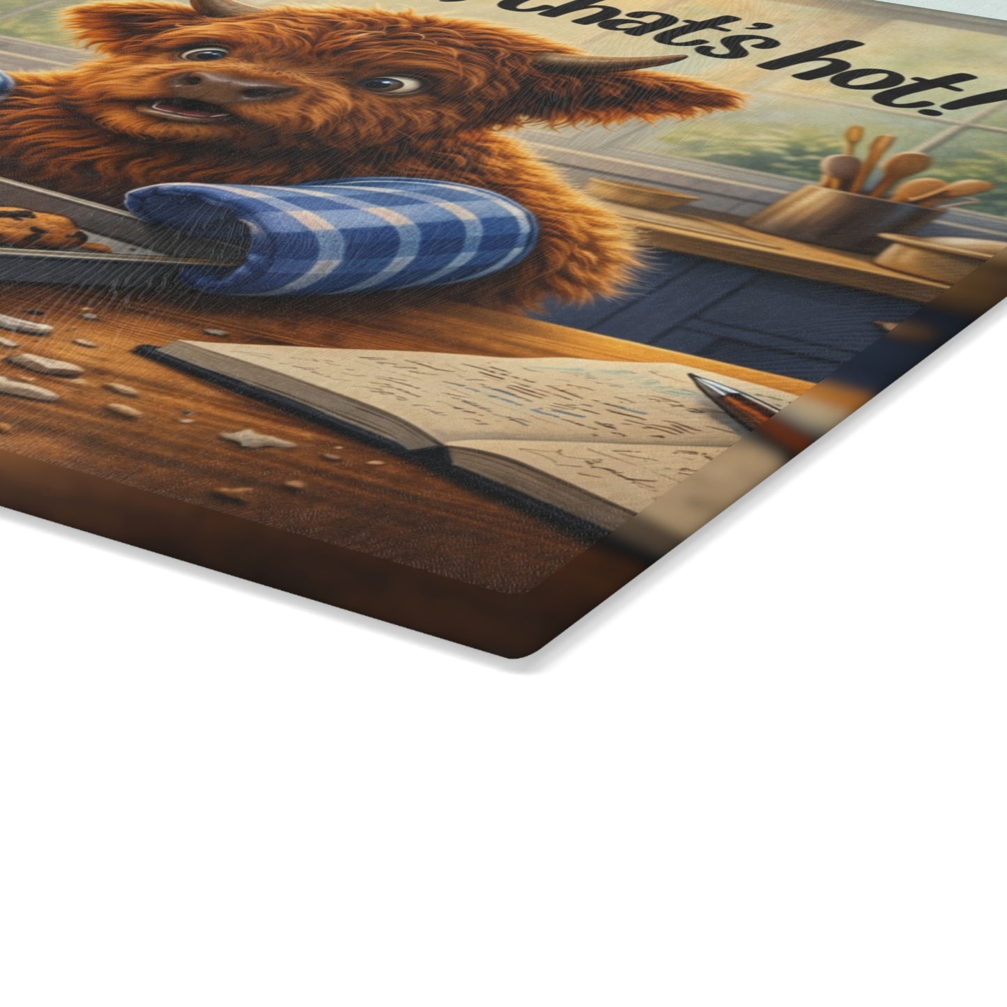 Holy Sheet, That’s Hot! Glass Cutting Board – Funny Highland Cow Baking Art