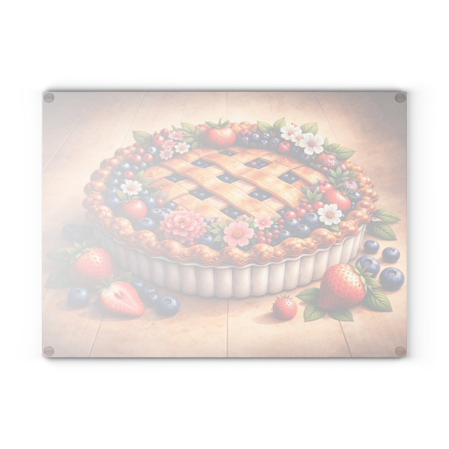 Berry Blossom Pie Glass Cutting Board – Vintage Farmhouse Dessert Kitchen Art