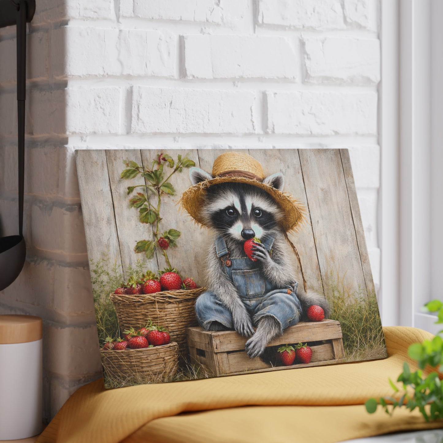 Strawberry Raccoon Farmhouse Glass Cutting Board – Cute Country Kitchen Decor
