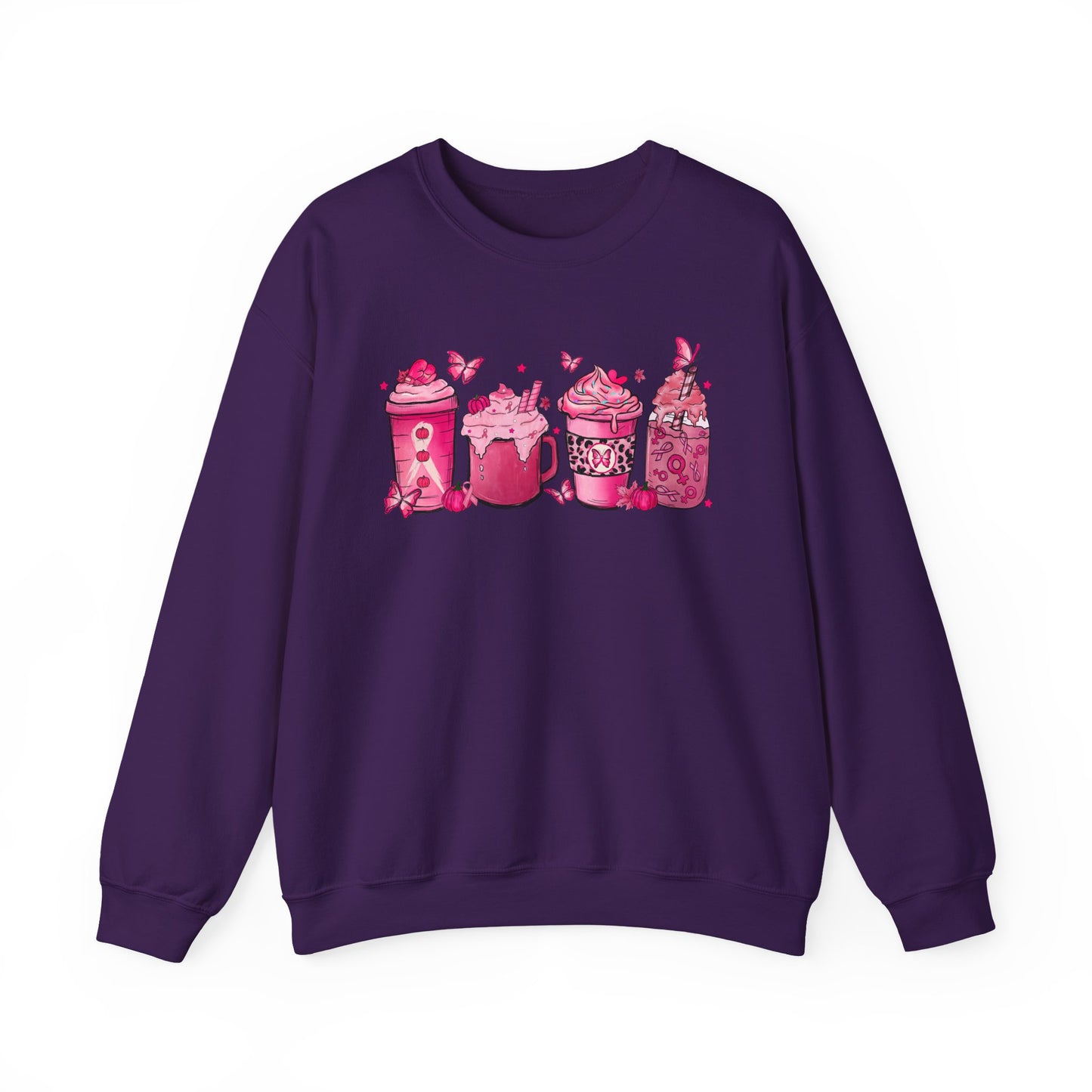 ☕🎀 Pink Awareness Drinks Sweatshirt – Breast Cancer Support Coffee Lovers