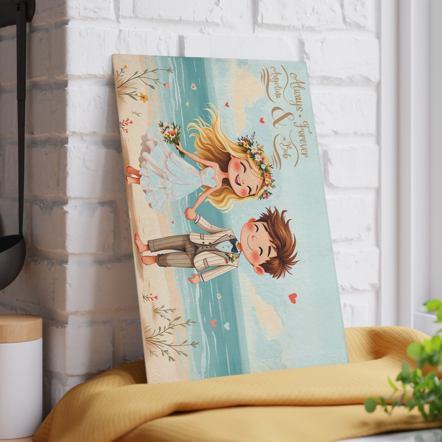 🏖️ Beach Wedding Couple Cutting Board – Personalized “Always & Forever” Keepsake for Newlyweds