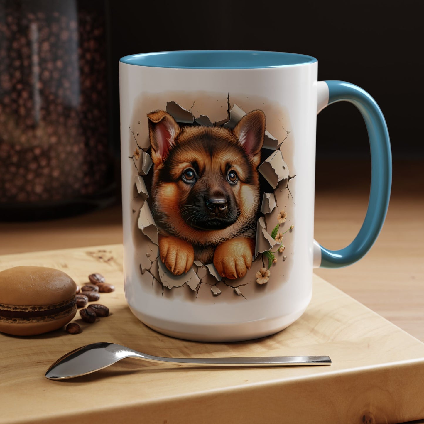 🐾☕ German Shepherd Puppy Peek Accent Mug – Loyal Pup Lover Gift ✨🖤