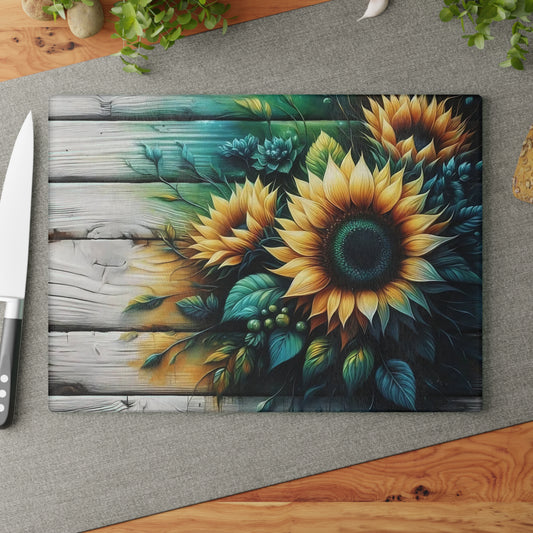 Tabla de cortar de girasol Decoración de cocina rústica Tabla de cocina de vidrio Accesorio de cocina Tabla de cortar duradera Cocina de estilo campestre Girasol