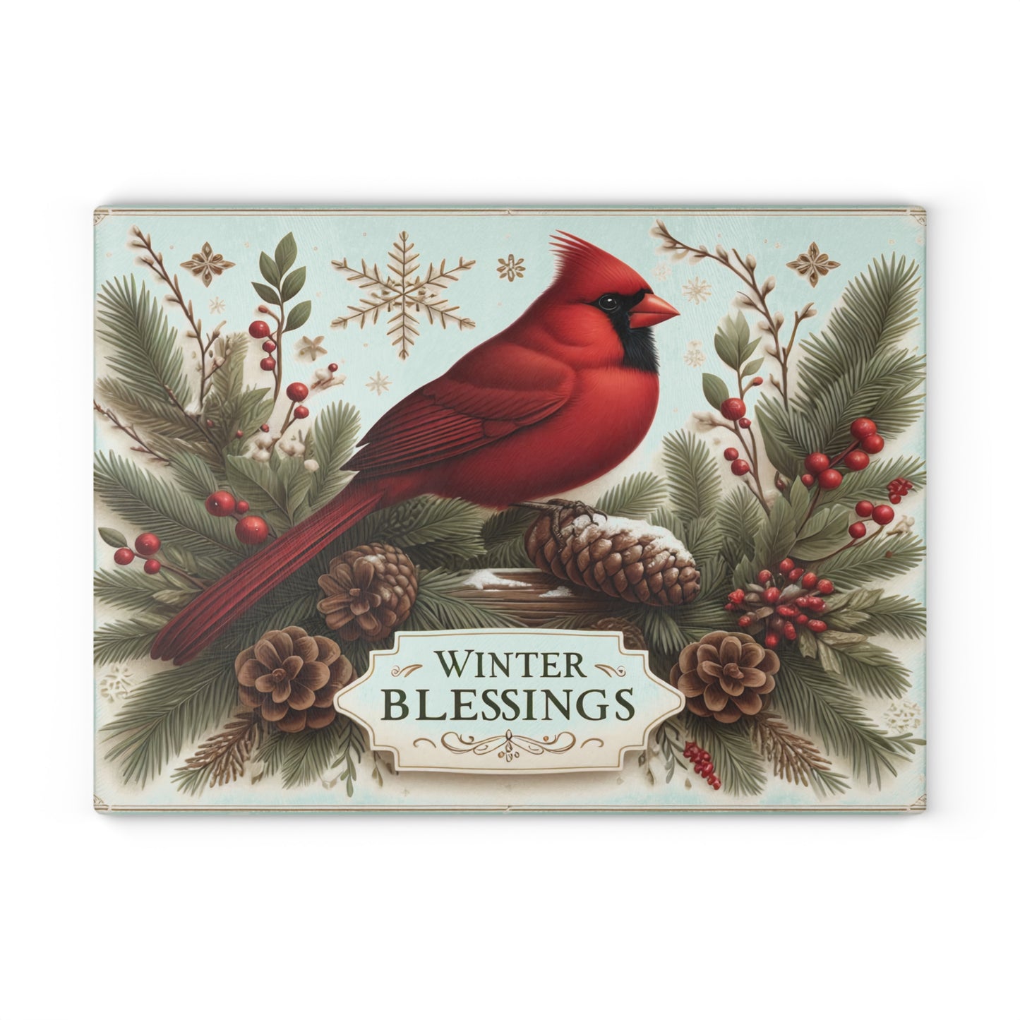 🕊️❄️ Winter Blessings Cardinal Cutting Board – Elegant Holiday Charm for Your Kitchen ❄️🕊️