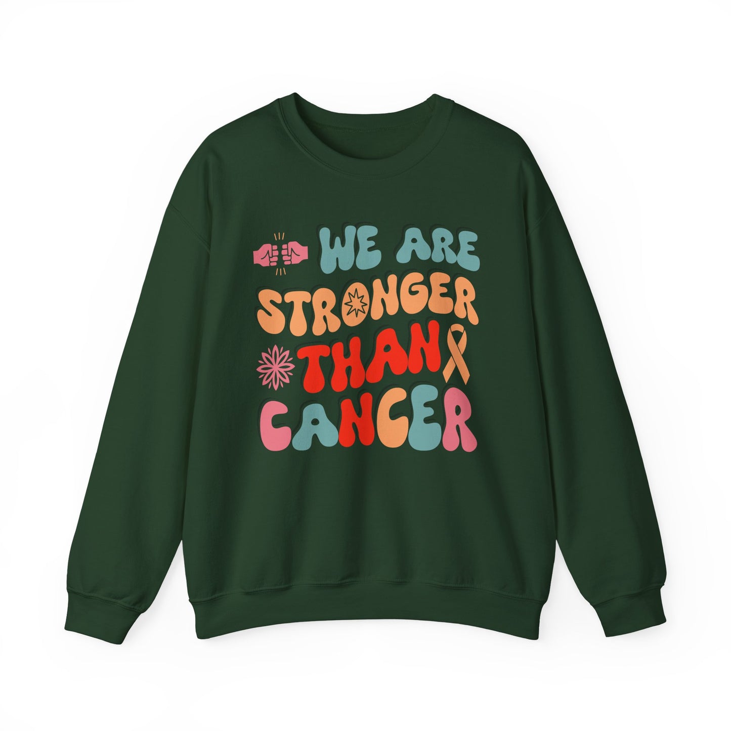 💪🌸 We Are Stronger Than Cancer Sweatshirt – Retro Breast Cancer Awareness Crewneck
