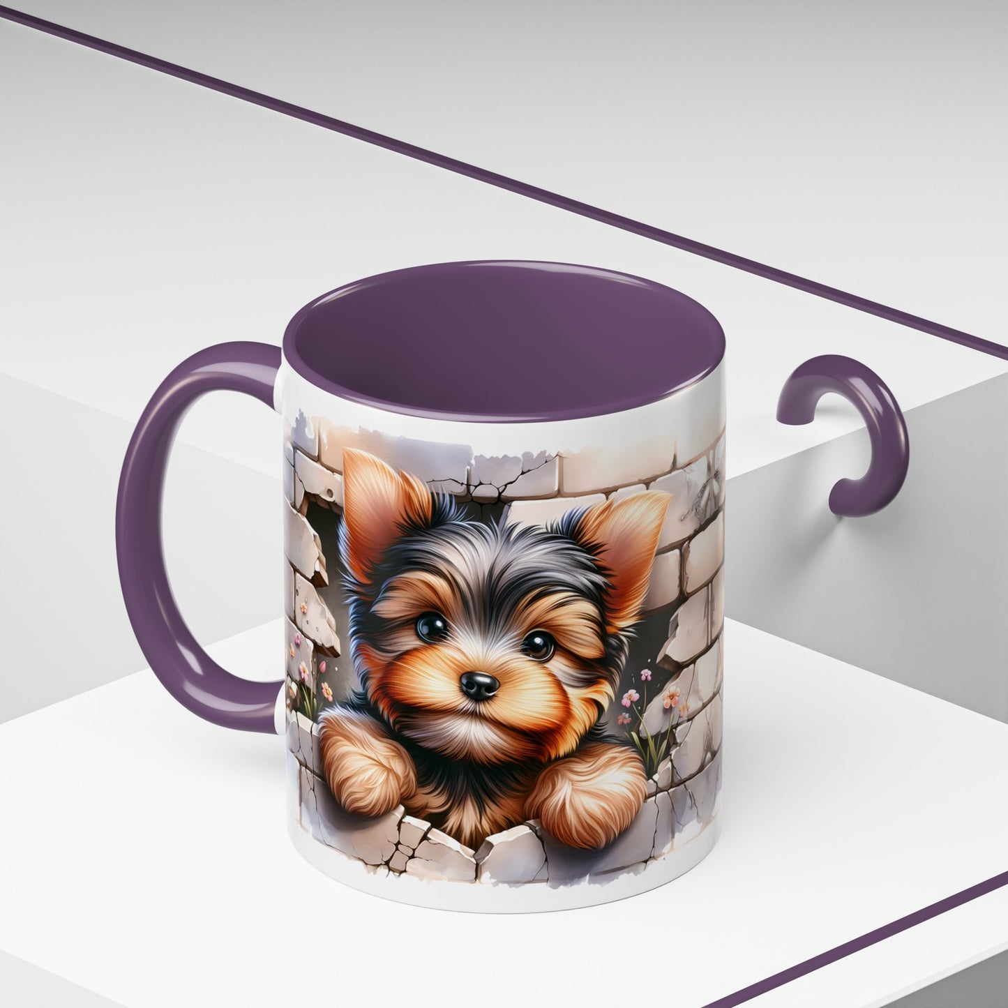🎀🐶 Yorkie Puppy Accent Mug – Cute Peek-Through Dog Design for Animal Lovers ☕💖