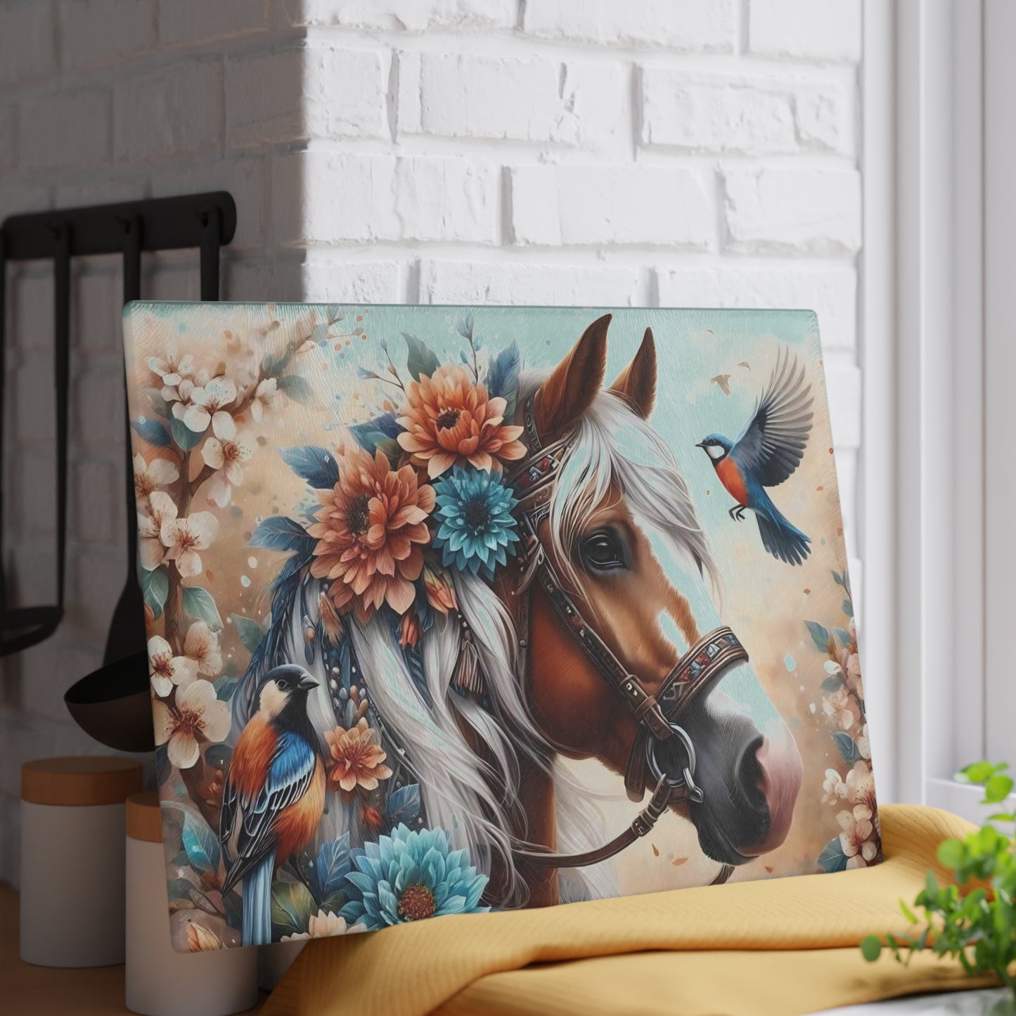 Hermosa tabla de cortar de caballo, tabla de cortar de vidrio templado, tabla de charcutería, tabla de cortar, regalo de inauguración de la casa, tabla de cortar personalizada