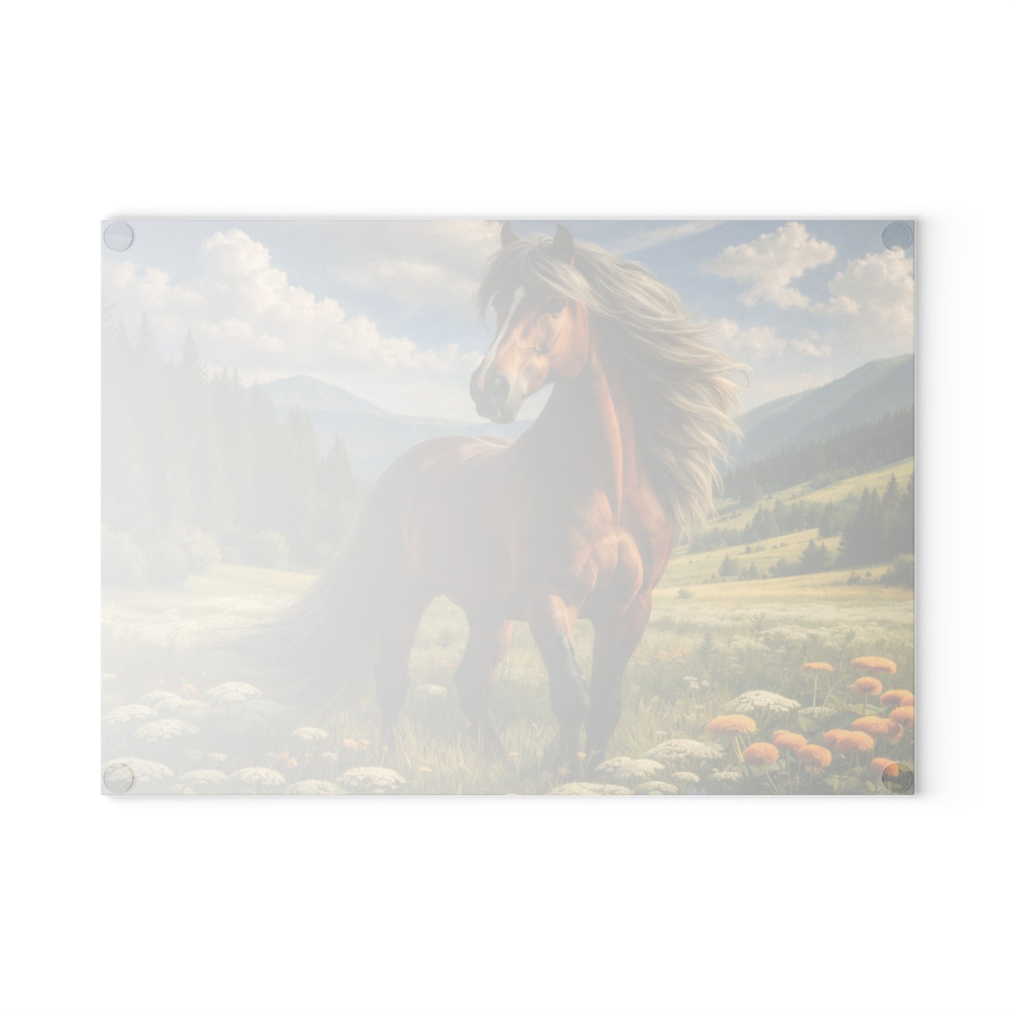 Majestic Horse in Mountain Meadow Glass Cutting Board – Western Farmhouse Horse Lover Kitchen Decor