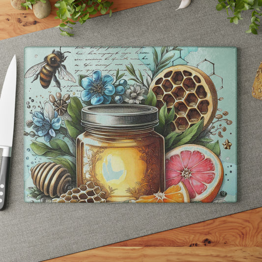 Tabla de cortar con forma de abeja, regalo de cocina, tabla inspirada en la naturaleza, tabla de vidrio templado, regalo para amantes de las abejas, cocina de granja, tabla de cortar rústica