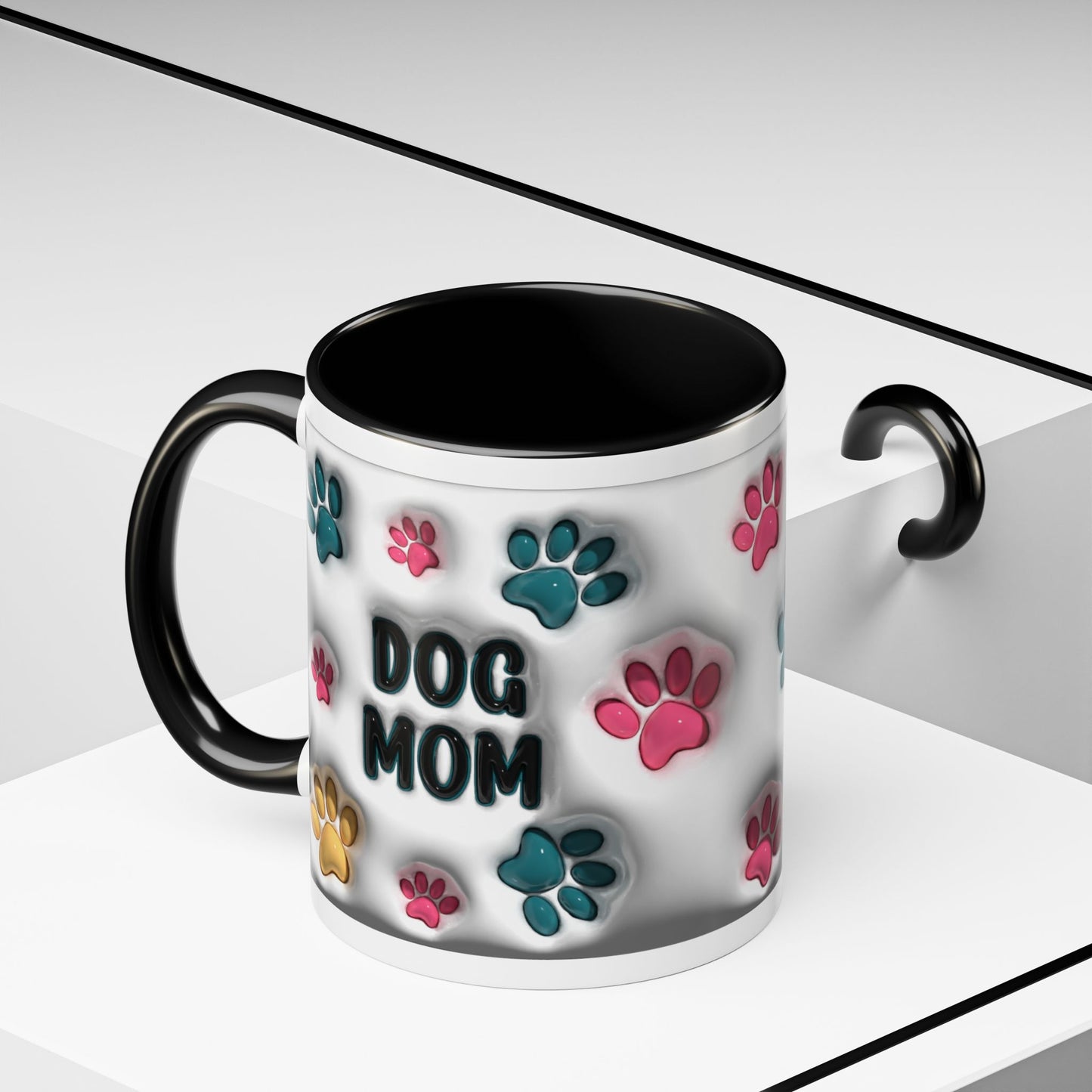 Dog Mom Accent Mug – Colorful Paw Print Cup for Proud Pet Parents