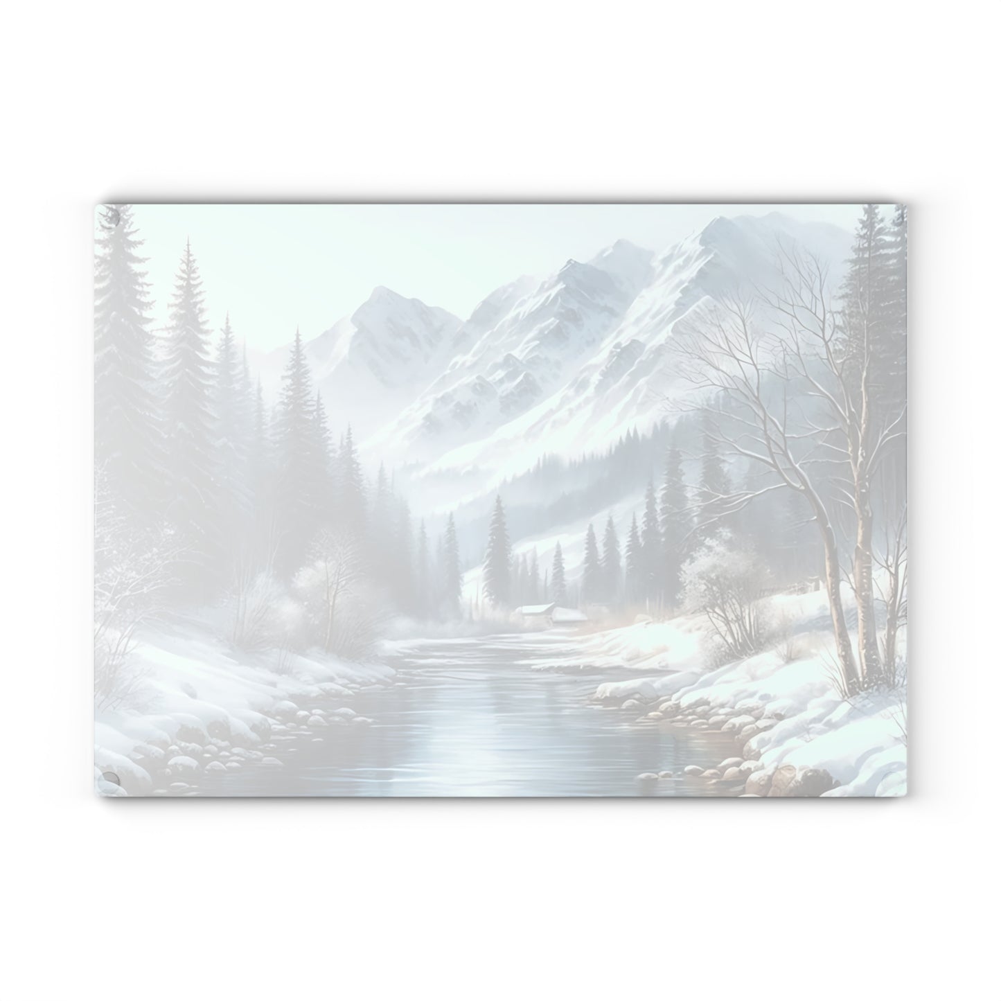 🏔️ Snowy Mountain River Cutting Board – Winter Tranquility for Your Kitchen ❄️