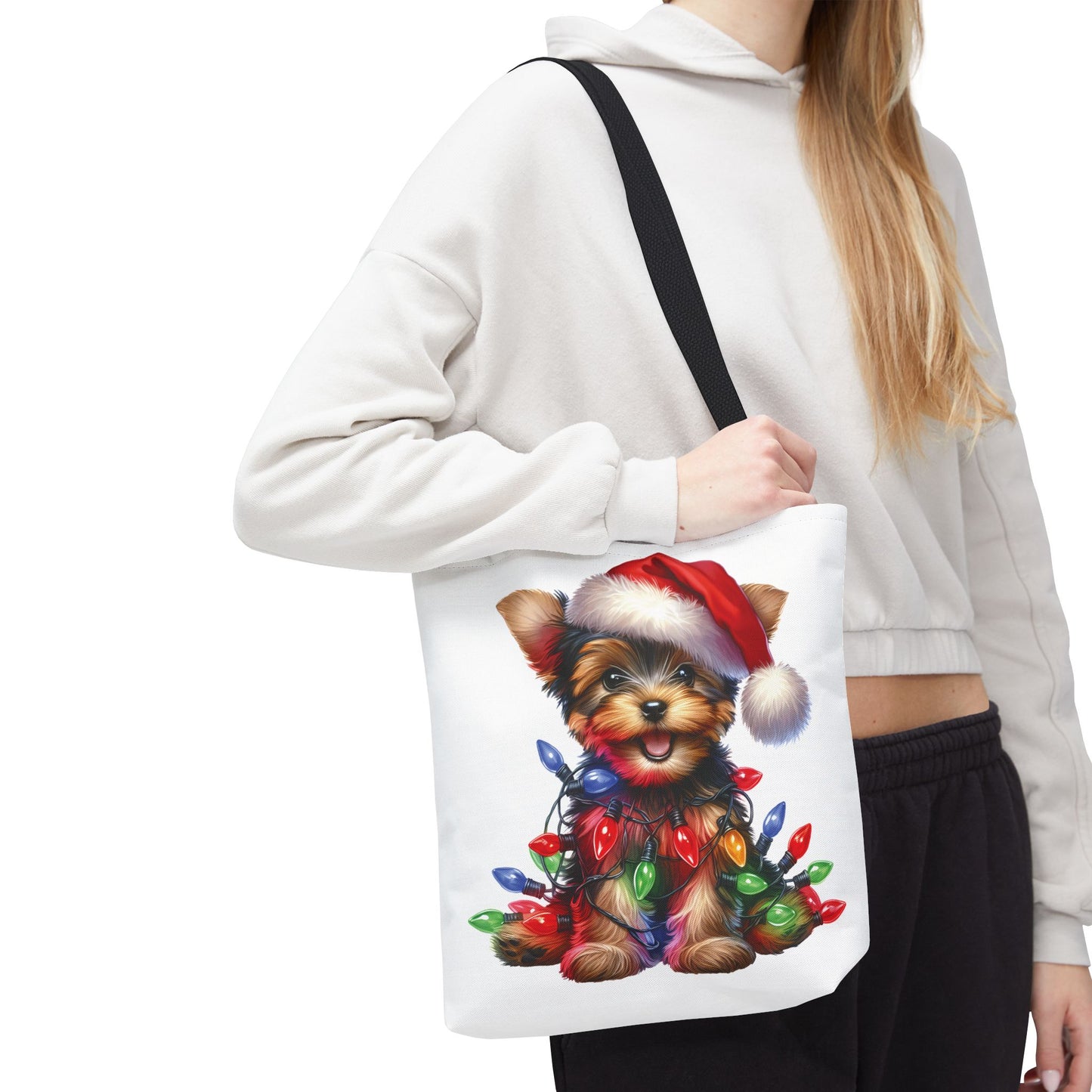 🎄 Yorkie Christmas Lights Tote Bag – Holiday Cheer in Every Carry 🎁