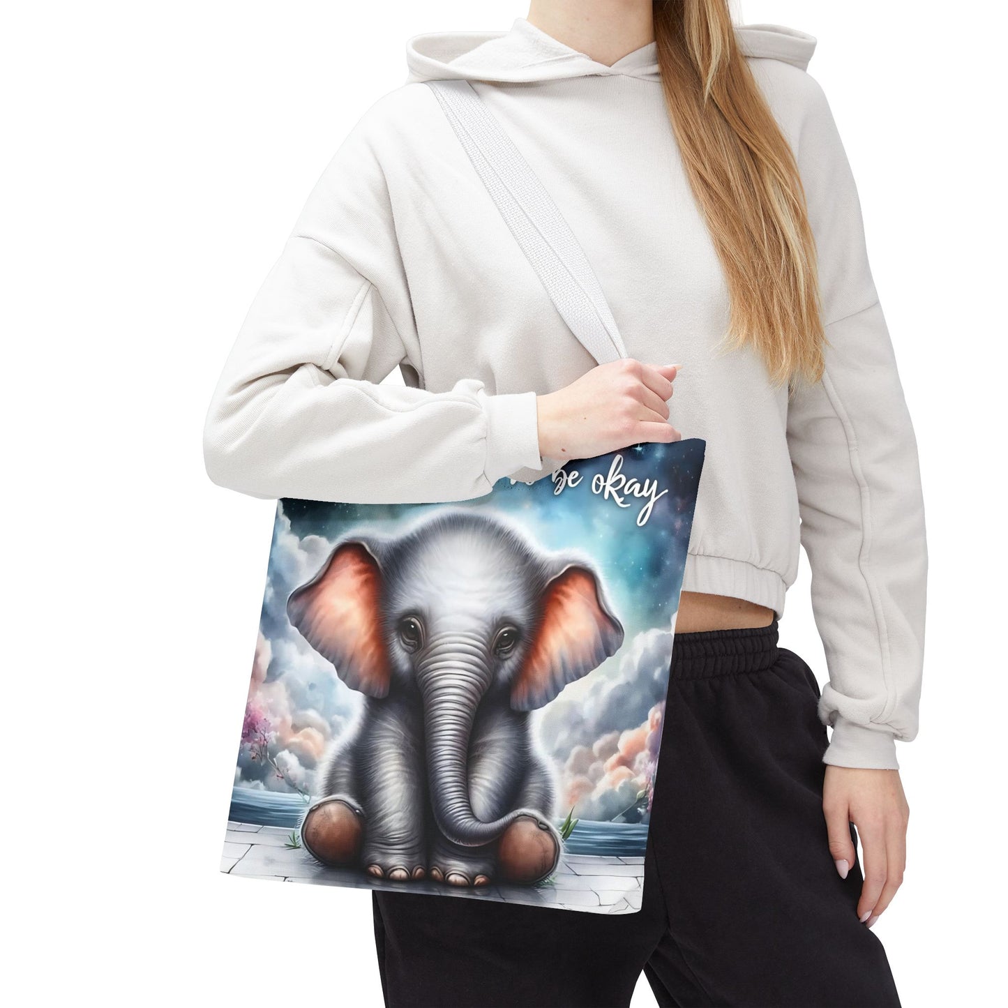 Bolsa de mano con elefante “Está bien no estar bien”: un suave recordatorio con un diseño delicado y caprichoso.