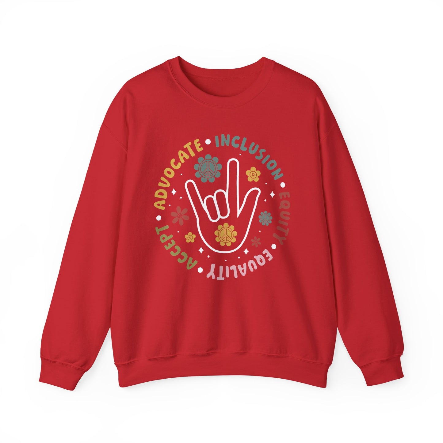 🧡👐 Advocate • Inclusion • Equity • Equality • Accept – ASL “I Love You” Sweatshirt 🌼✌️