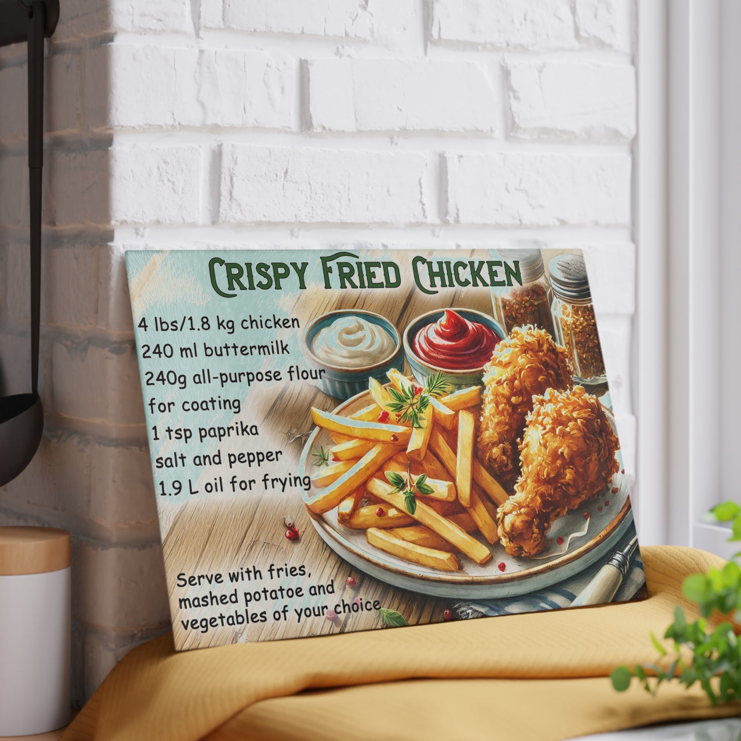 🍗 Crispy Fried Chicken Recipe – Southern Kitchen Charm Glass Cutting Board