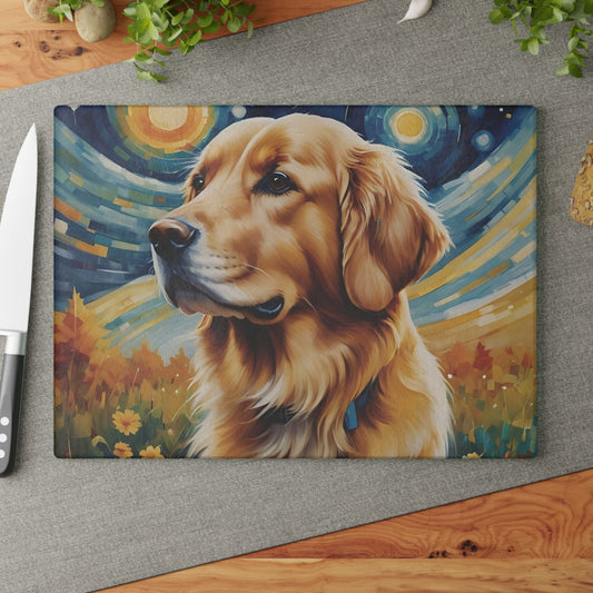🌌 Golden Retriever Starry Night Cutting Board – Whimsical Art for Dog Lovers 🐕