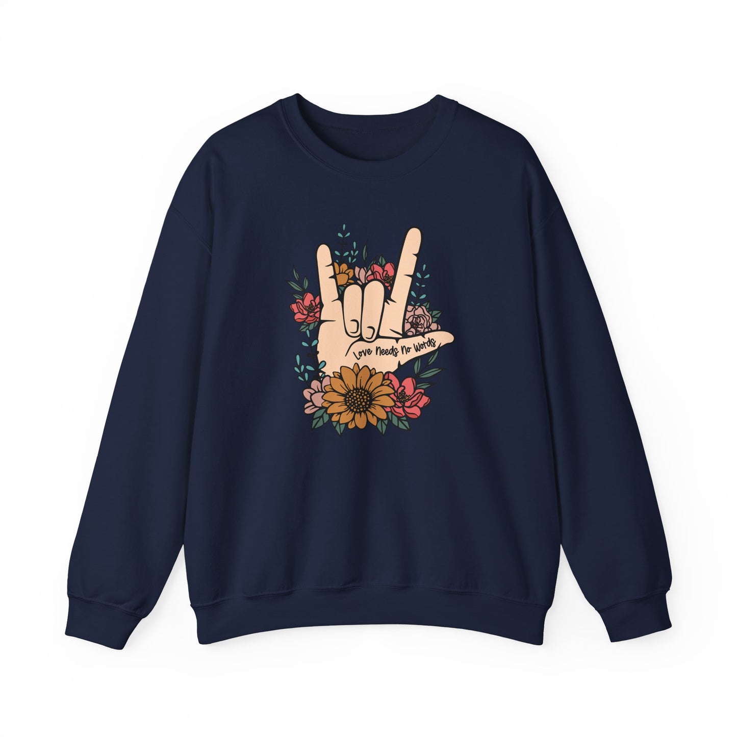 🎄🤟 Love Needs No Words Christmas Sweatshirt – ASL Holiday Floral Design for Meaningful Gifts 🌸🎁
