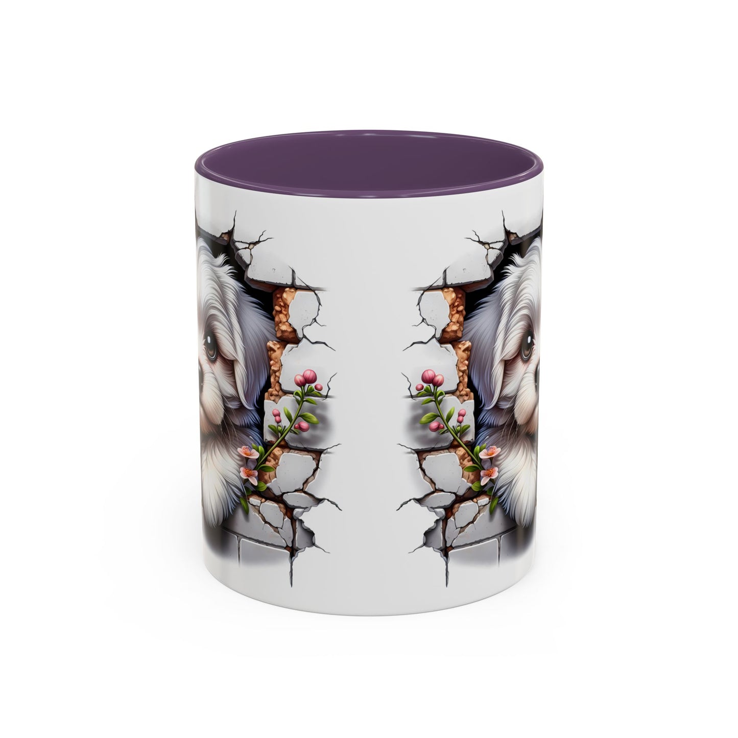 🎀🐶 Maltese Puppy Accent Mug – Cute Peek-Through Dog Design for Animal Lovers ☕💖