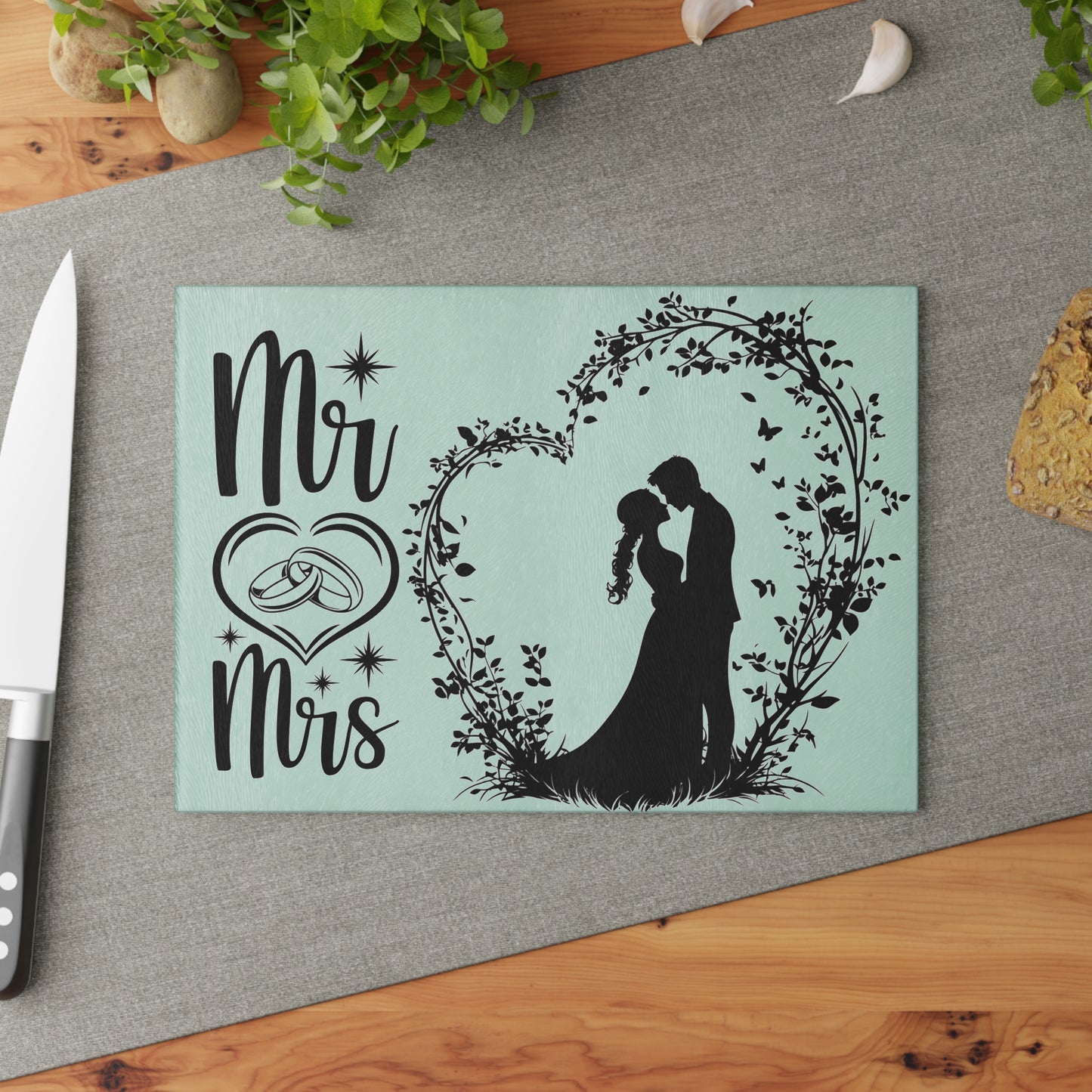 Tabla de cortar Mr &amp; Mrs Mint Romance: Amor encantado en cada detalle