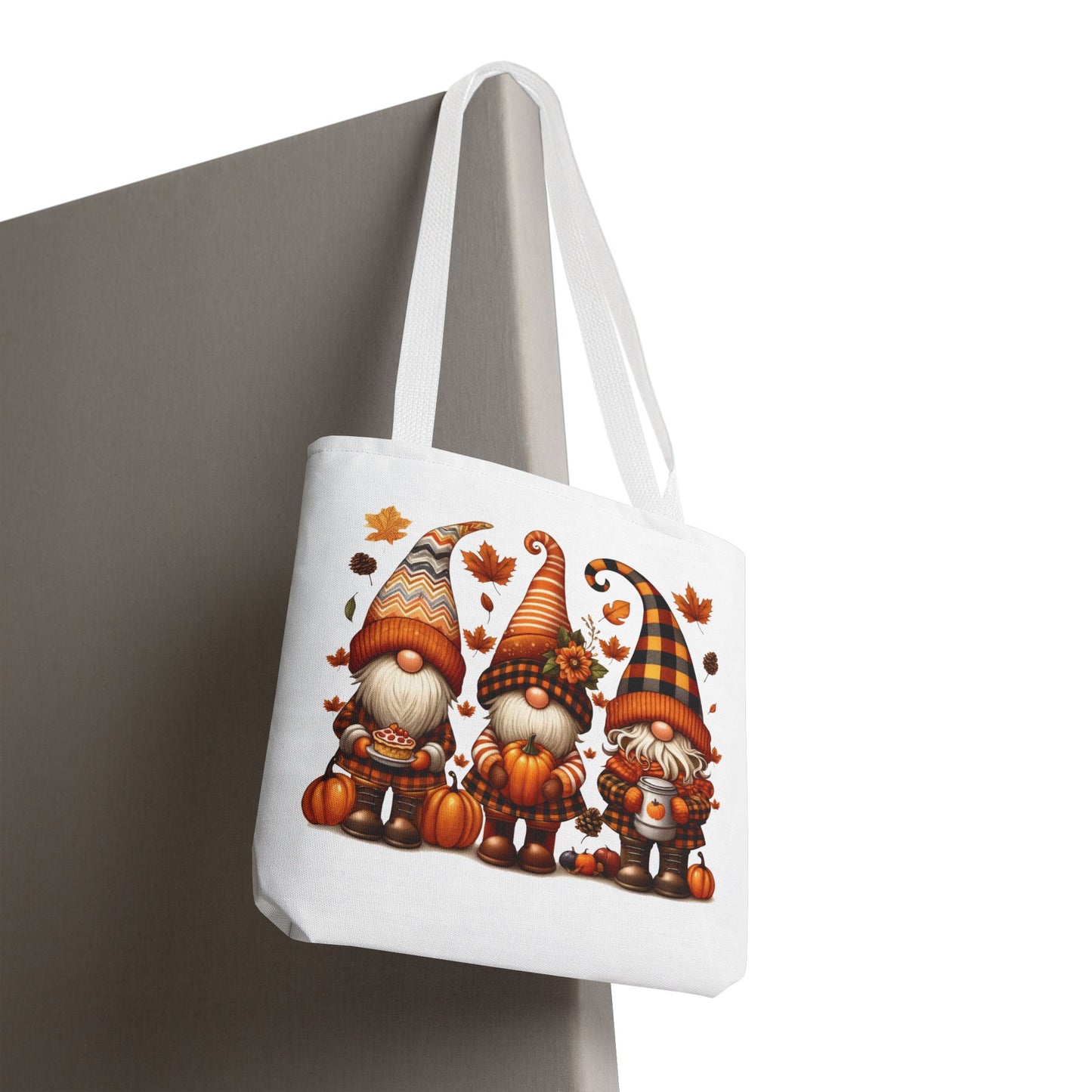 🍁 Autumn Gnome Trio Tote Bag – Cozy Fall Charm with Pumpkin Spice Magic
