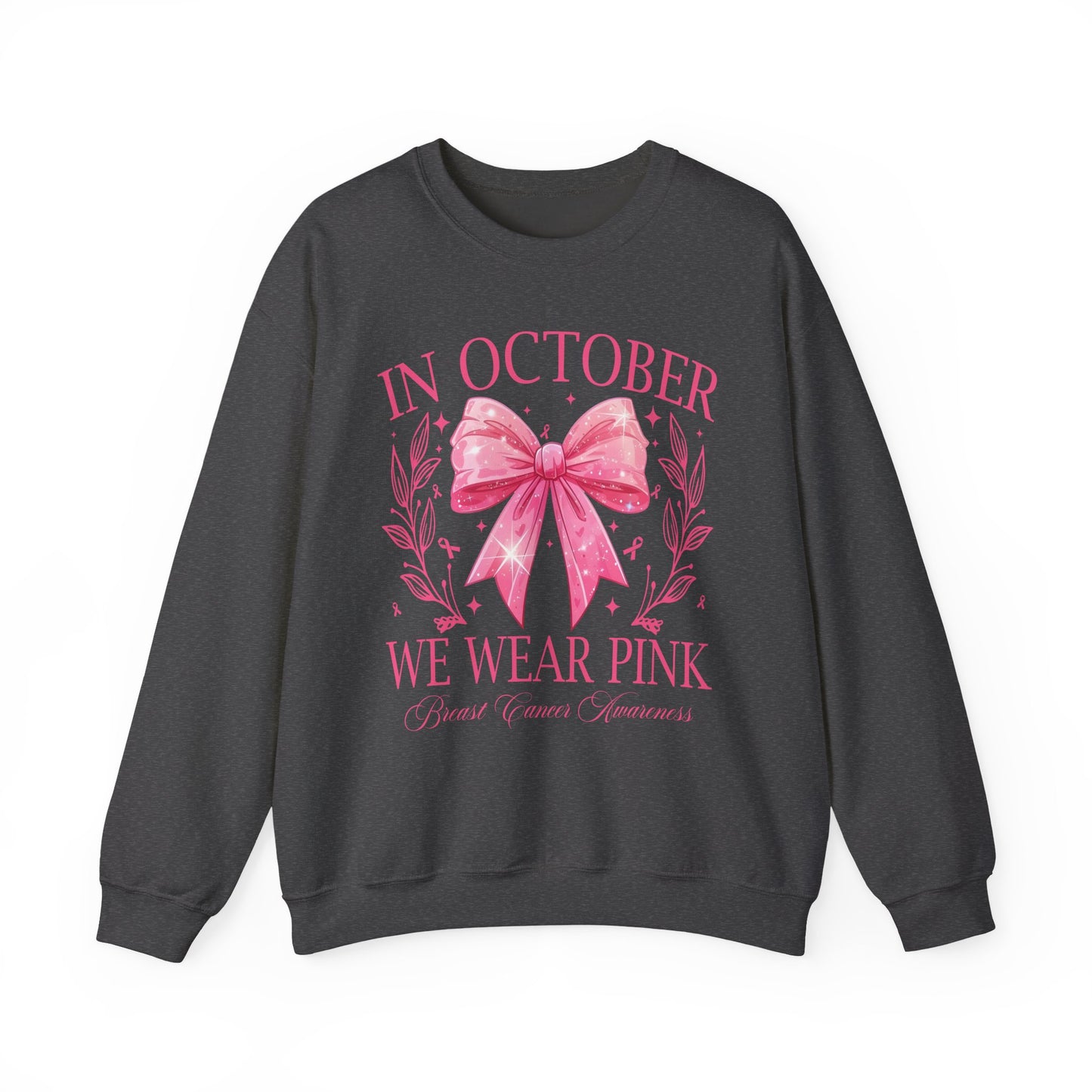 🎀✨ In October We Wear Pink Sweatshirt – Elegant Bow Breast Cancer Awareness Crewneck