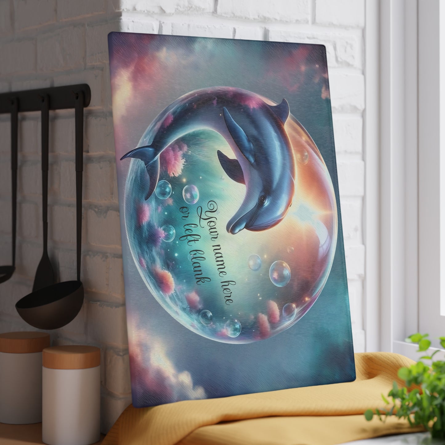 Tabla de cortar con diseño de delfín, vidrio templado con vibrantes escenas de delfines, regalo para chef, regalo para ella, regalo de boda o inauguración de la casa.