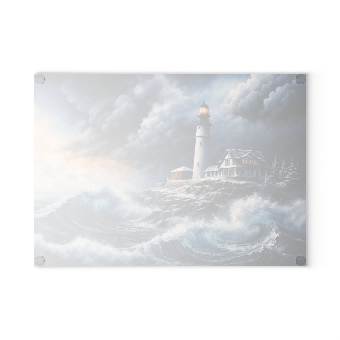 Storm watch Lighthouse Glass Cutting Board – Dramatic Coastal Ocean Art