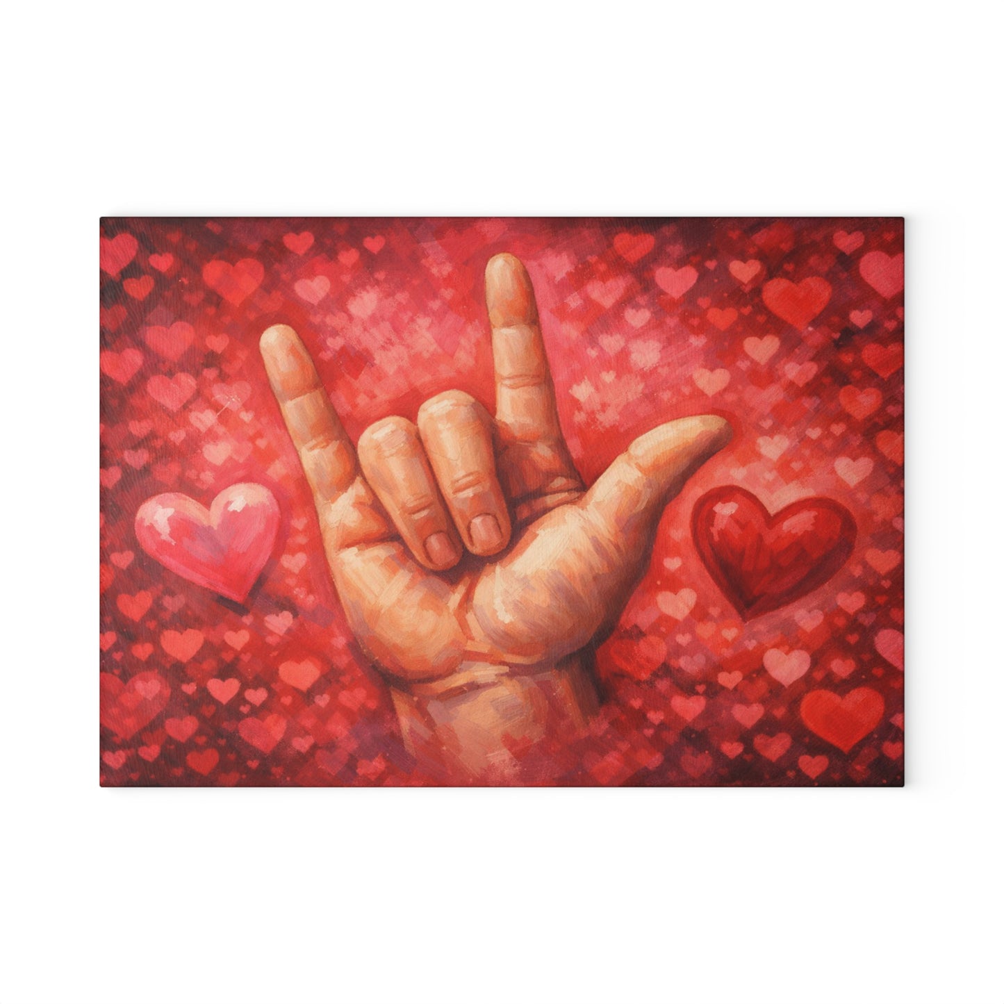 Sign Language “I Love You” Glass Cutting Board – Heartfelt ASL Art Kitchen Display