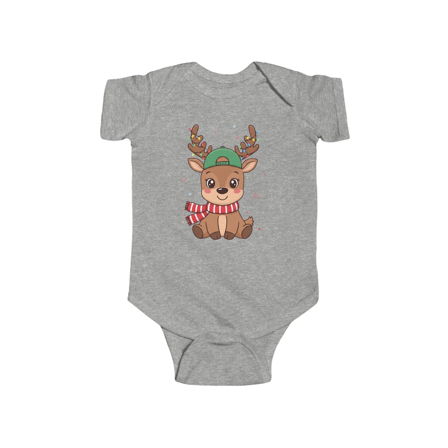 🎄🦌 Reindeer Boy Baby Onesie – Festive Lights & Cap Style ✨