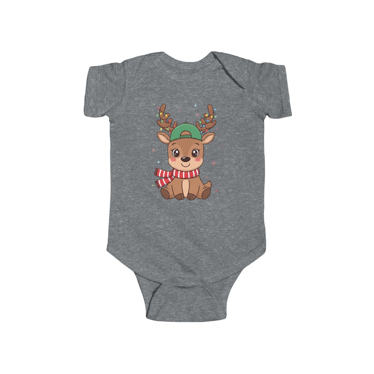 🎄🦌 Reindeer Boy Baby Onesie – Festive Lights & Cap Style ✨