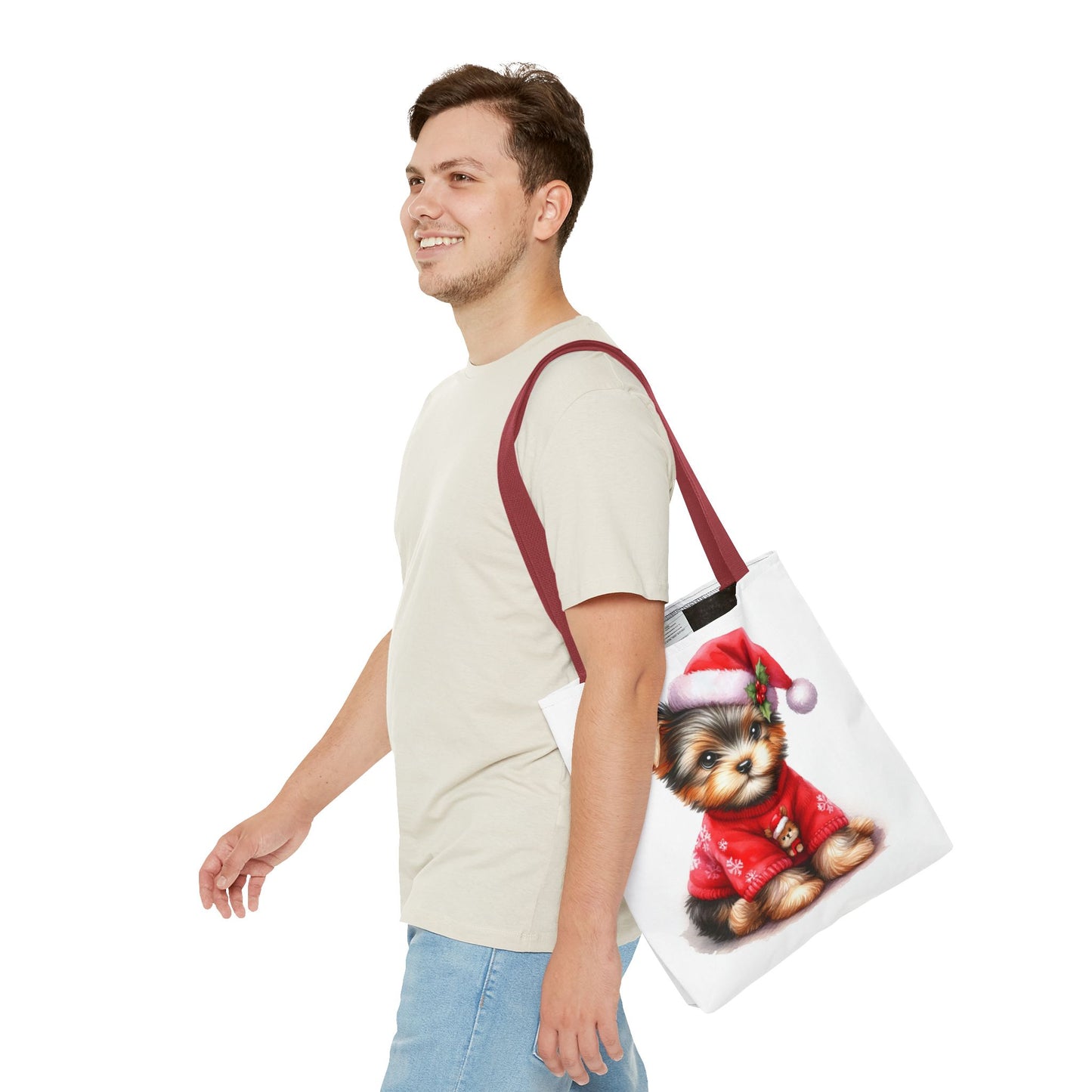 🎄 Santa Yorkie Christmas Tote Bag – Holiday Cheer in Every Stitch 🐾