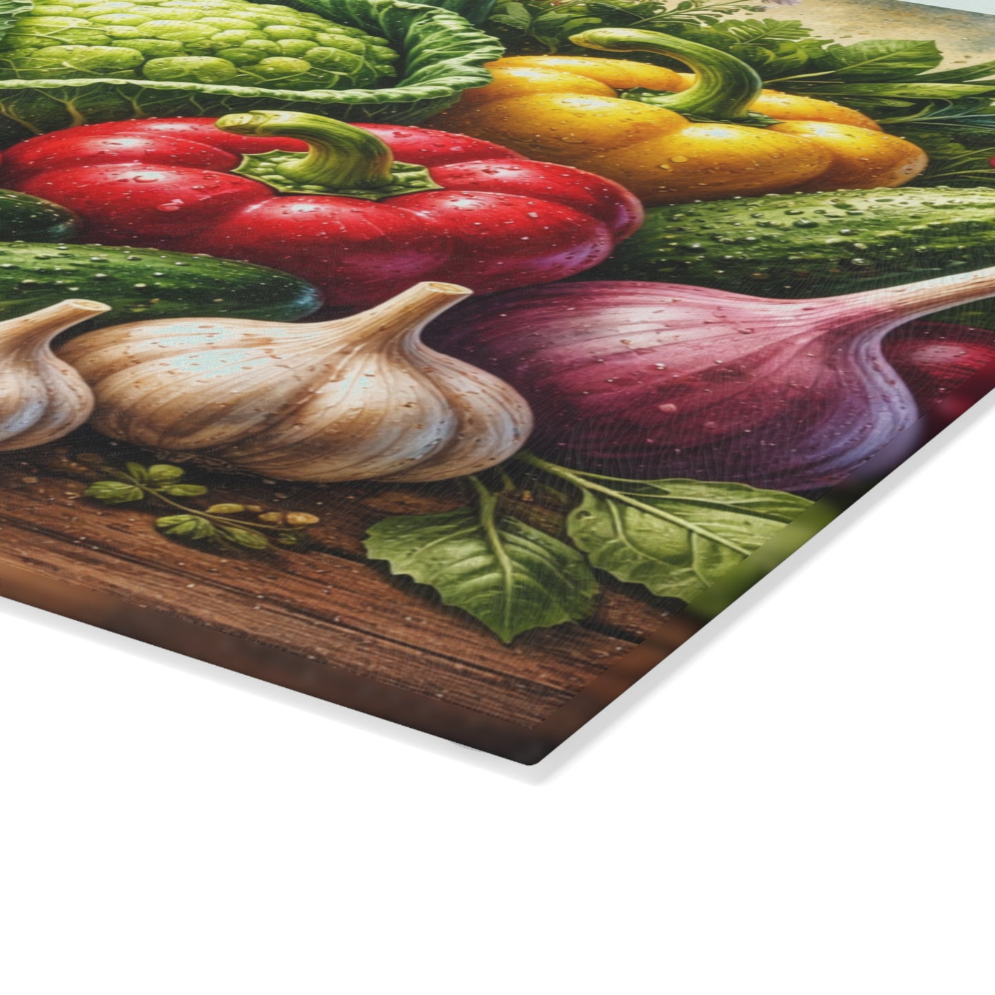 Garden Harvest Glass Cutting Board – Fresh Farm Market Inspired Kitchen Art