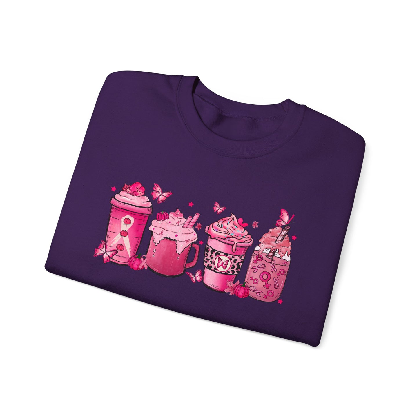 ☕🎀 Pink Awareness Drinks Sweatshirt – Breast Cancer Support Coffee Lovers