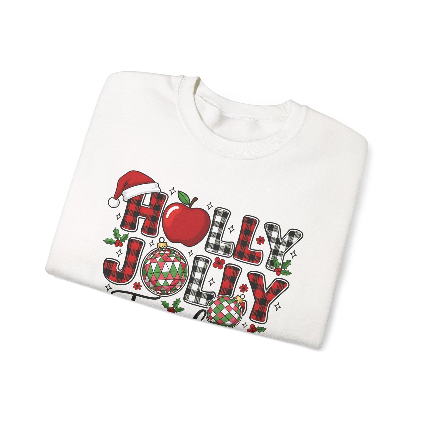 🍎✨ Holly Jolly Teacher Sweatshirt – Festive Classroom Cheer 🎄📚