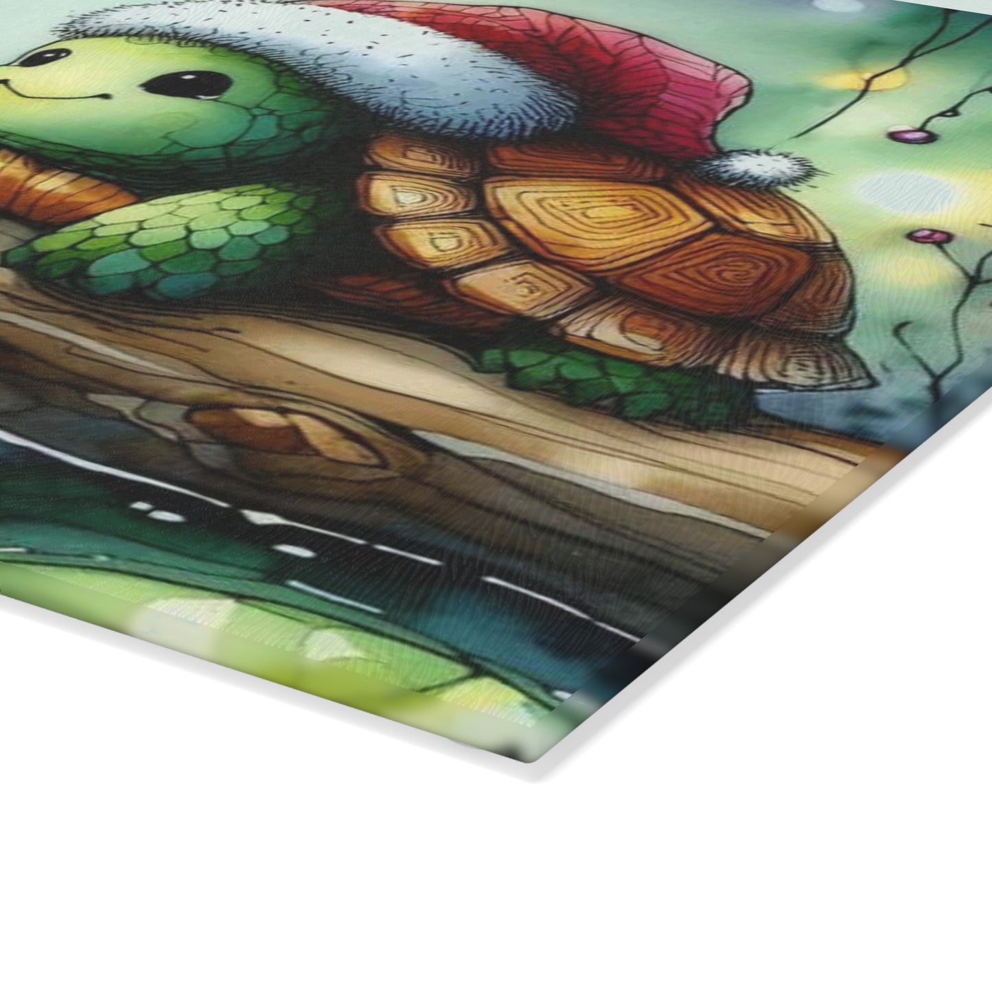 🐢🎄 Merry Little Turtle – Christmas Lotus Tempered Glass Cutting Board