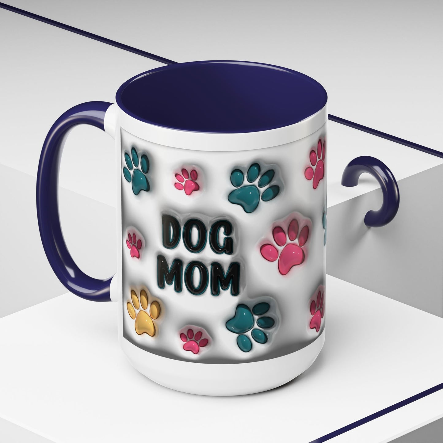 Dog Mom Accent Mug – Colorful Paw Print Cup for Proud Pet Parents