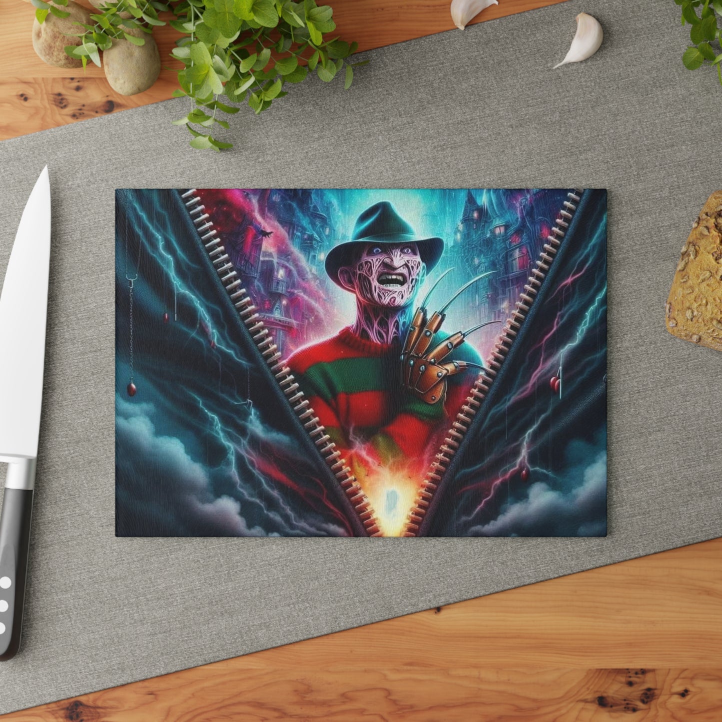 🧤🔥 Nightmare Realm Zipper Cutting Board – Unleash Chills & Thunder in the Kitchen