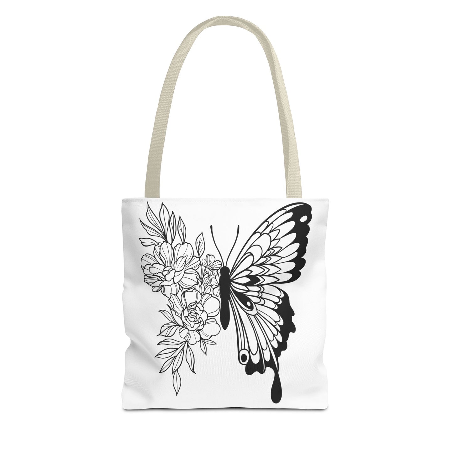🦋 Black & White Butterfly Floral Tote Bag – Elegant Simplicity in Every Carry 🌸👜