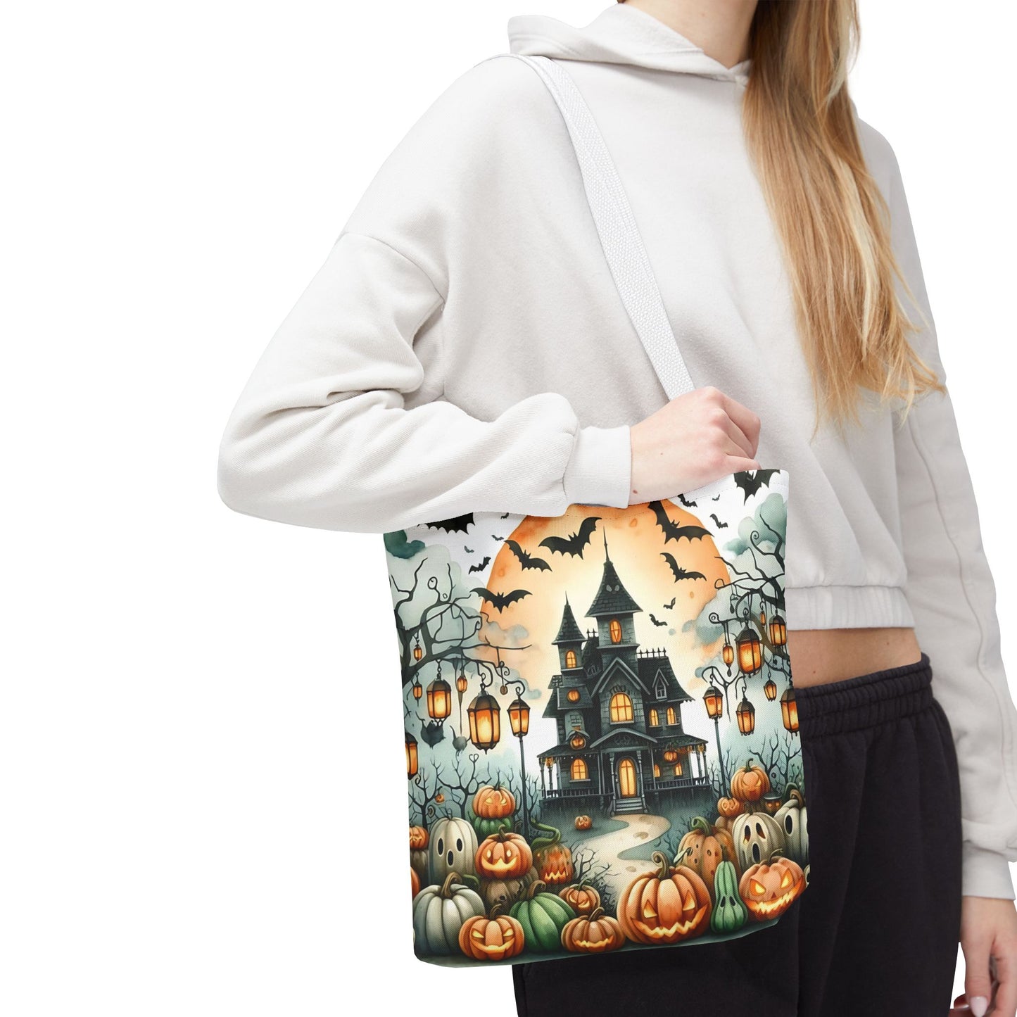 🏚️ Haunted House Halloween Tote Bag – Spooky Nights & Pumpkin Delights 🎃🖤