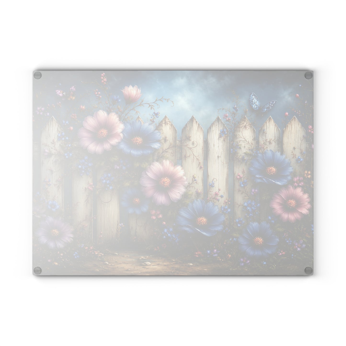 Vintage Floral Fence Glass Cutting Board
