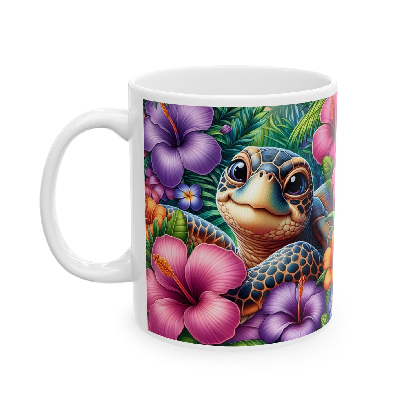 🌺🐢 Personalized Sea Turtle Hibiscus Mug – Tropical Island Coffee Cup 🌴☕