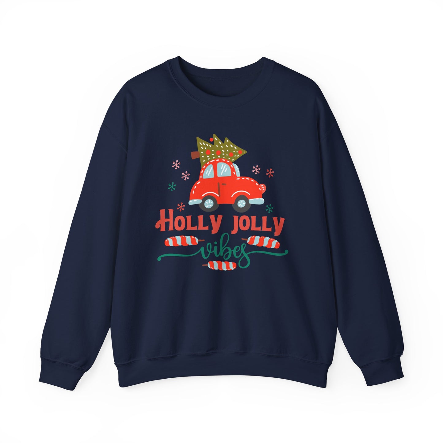 🎄🚗 Holly Jolly Vibes Crewneck – Cute Red Car & Tree Graphic